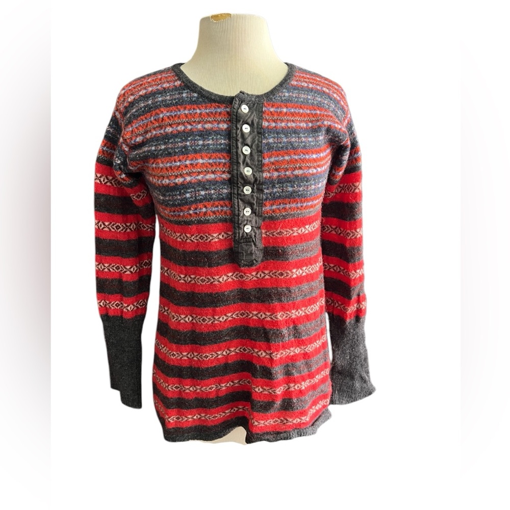 Free People L wool blend red and black striped top